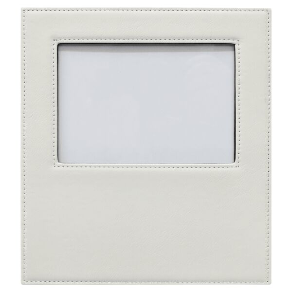 5" x 7" White Leatherette Photo Frame with 4 1/4" x 8 7/8" Engraving Area Thumbnail